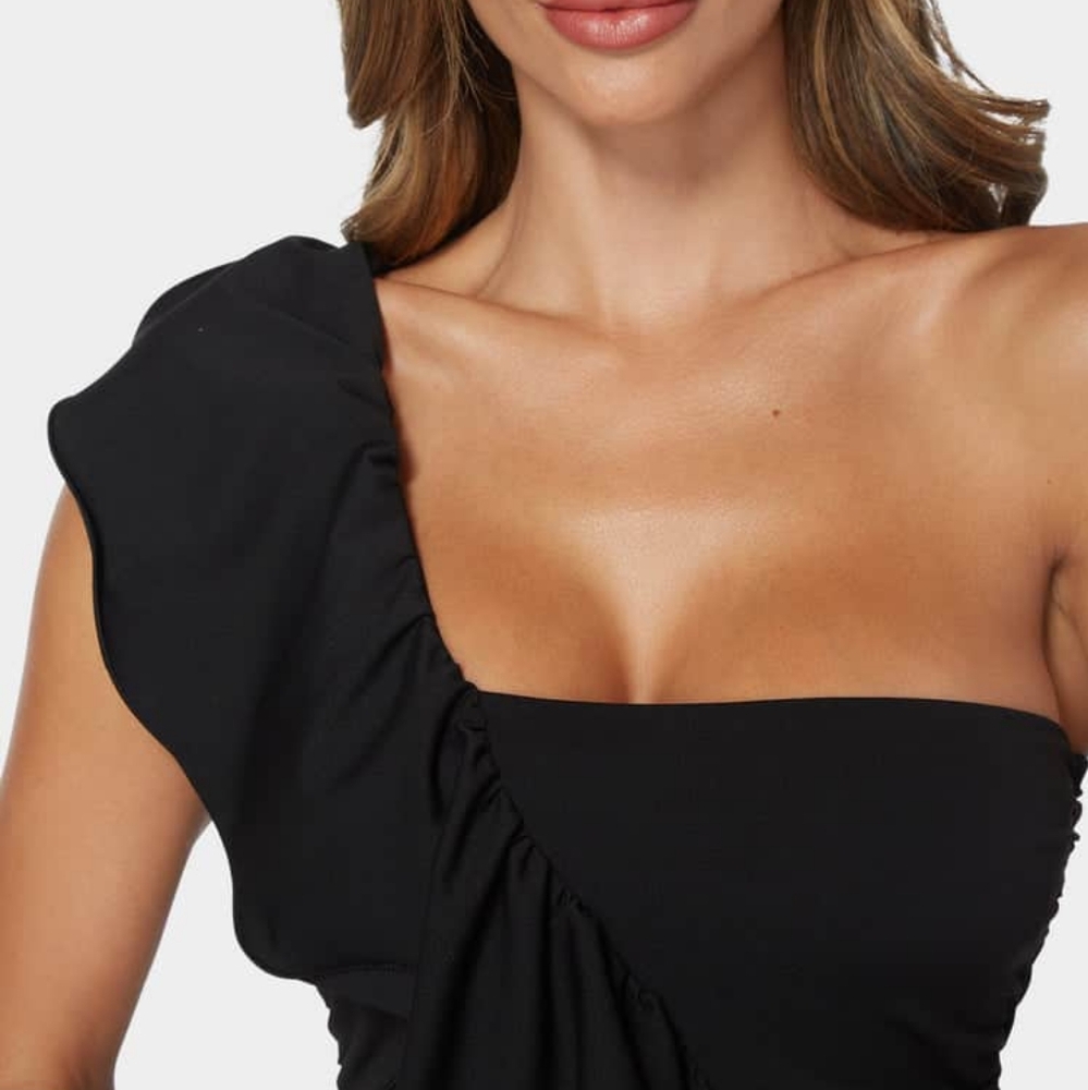Bebe One Shoulder Ruffle Knit Bodysuit - Picture 2 of 5
